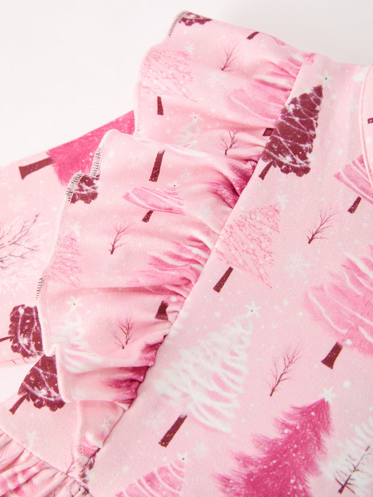 Rylee Faith Designs - Christmas Tree Print Girls Pink Ruffle Long Sleeve Dress - alternate view 4