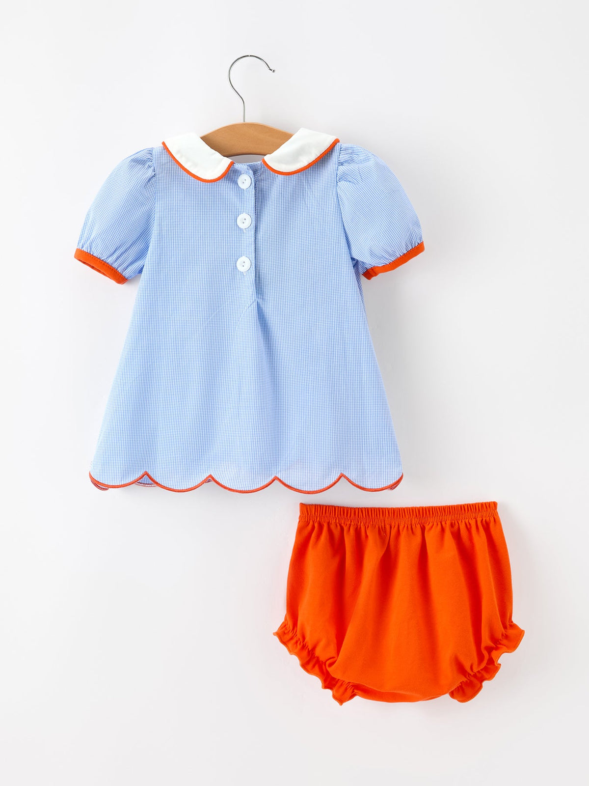 Rylee Faith Designs - Fall Girls Pumpkin Appliqué Peter Pan Collar Bloomer Set - alternate view 2