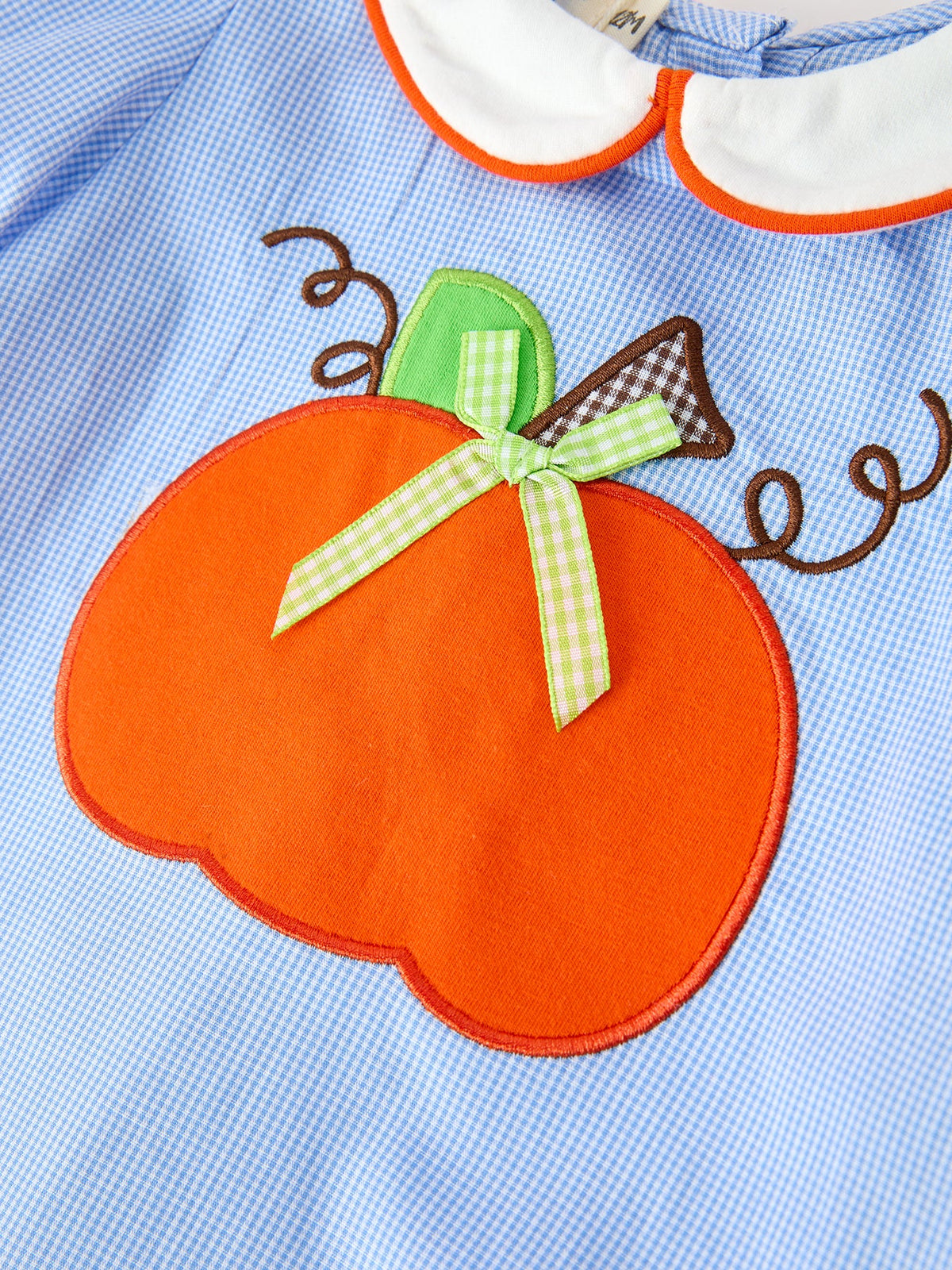 Rylee Faith Designs - Fall Girls Plaid Pumpkin Appliqué Peter Pan Collar Dress - alternate view 5