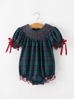 Rylee Faith Designs - Girls Christmas Plaid Smocked Bubble Romper