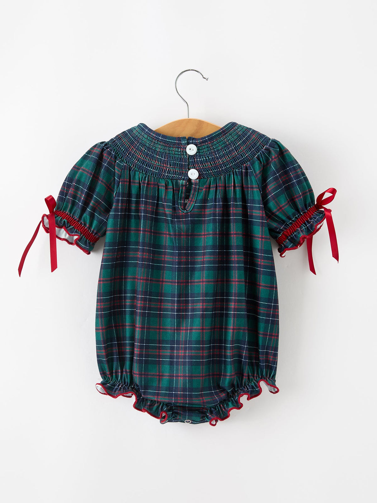 Rylee Faith Designs - Girls Christmas Plaid Smocked Bubble Romper - alternate view 2