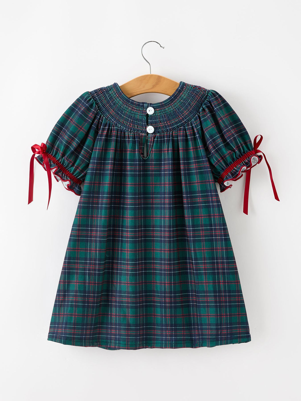 Rylee Faith Designs - Christmas Girls Plaid Smocked Dres Puff Sleeves - alternate view 2