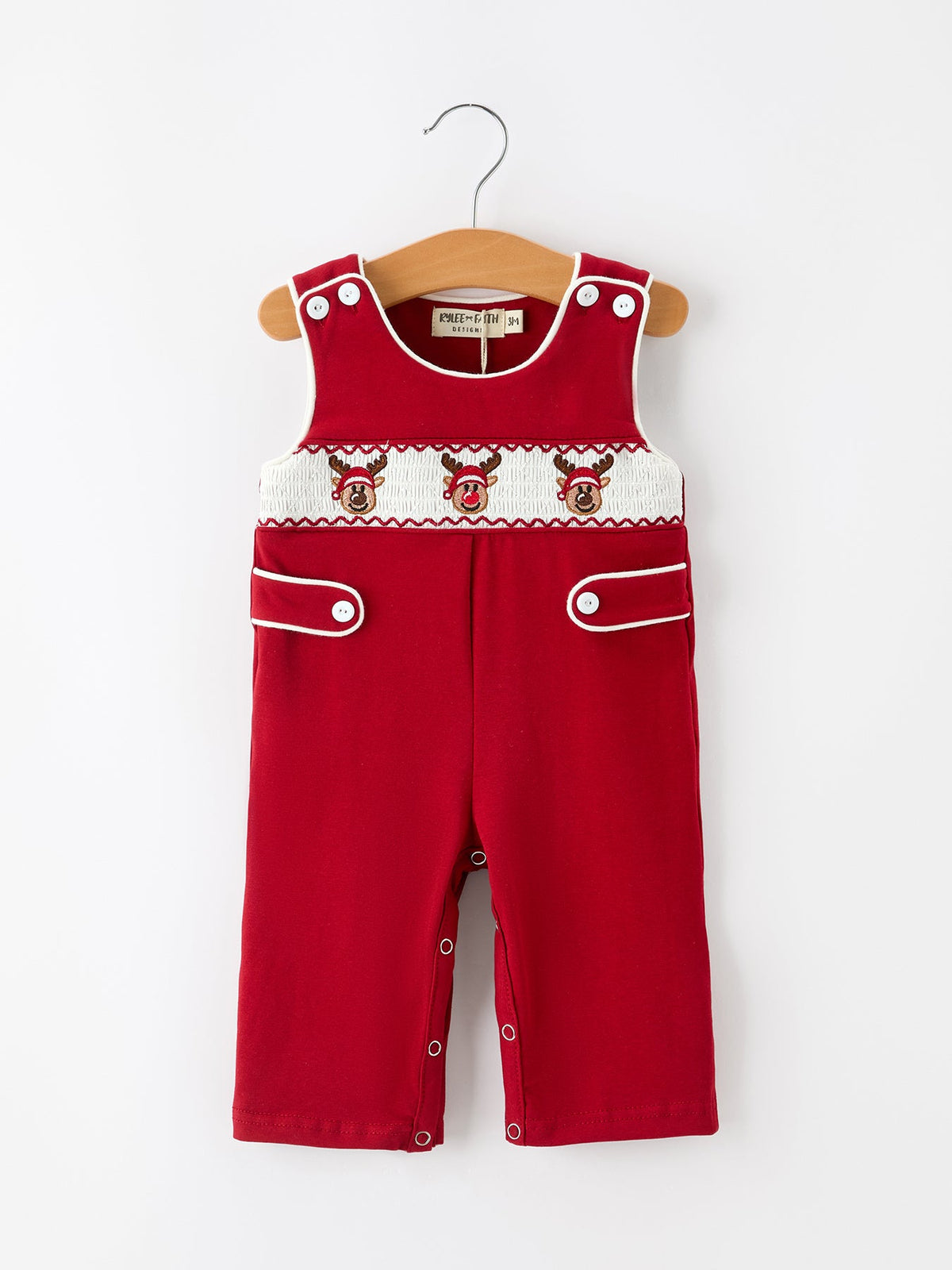 Rylee Faith Designs - Baby Boys Christmas Reindeer Smocked Red Jonjon - alternate view 6