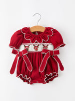 Rylee Faith Designs - Baby Girls Christmas Reindeer Smocked Bubble Romper - alternate view 5