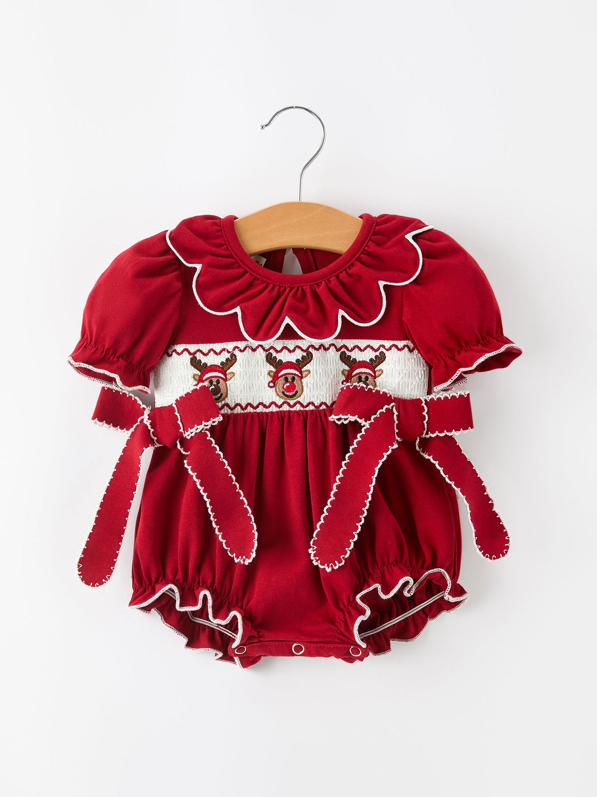 Rylee Faith Designs - Baby Girls Christmas Reindeer Smocked Bubble Romper - alternate view 5
