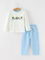 Rylee Faith Designs - Christmas Nativity Embroidered Boys Long Sleeve Top And Pants Set