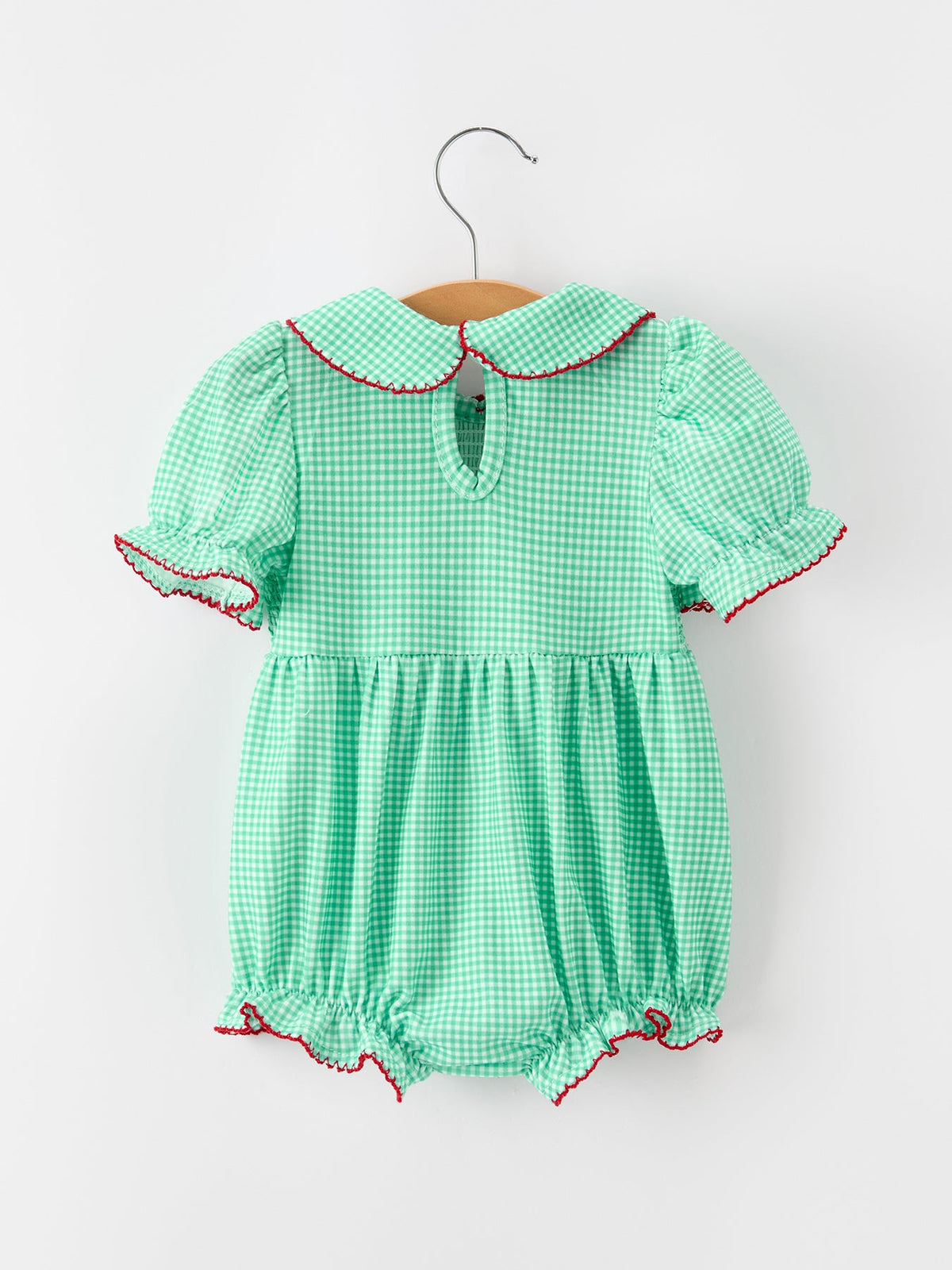 Rylee Faith Designs - Christmas Girls Green Plaid Smocked Bow Bubble Romper - alternate view 2