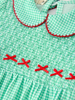 Rylee Faith Designs - Christmas Girls Green Plaid Smocked Bow Bubble Romper - alternate view 3