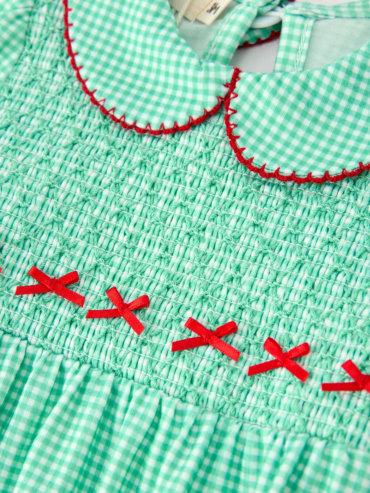 Rylee Faith Designs - Christmas Girls Green Plaid Smocked Bow Bubble Romper - alternate view 3
