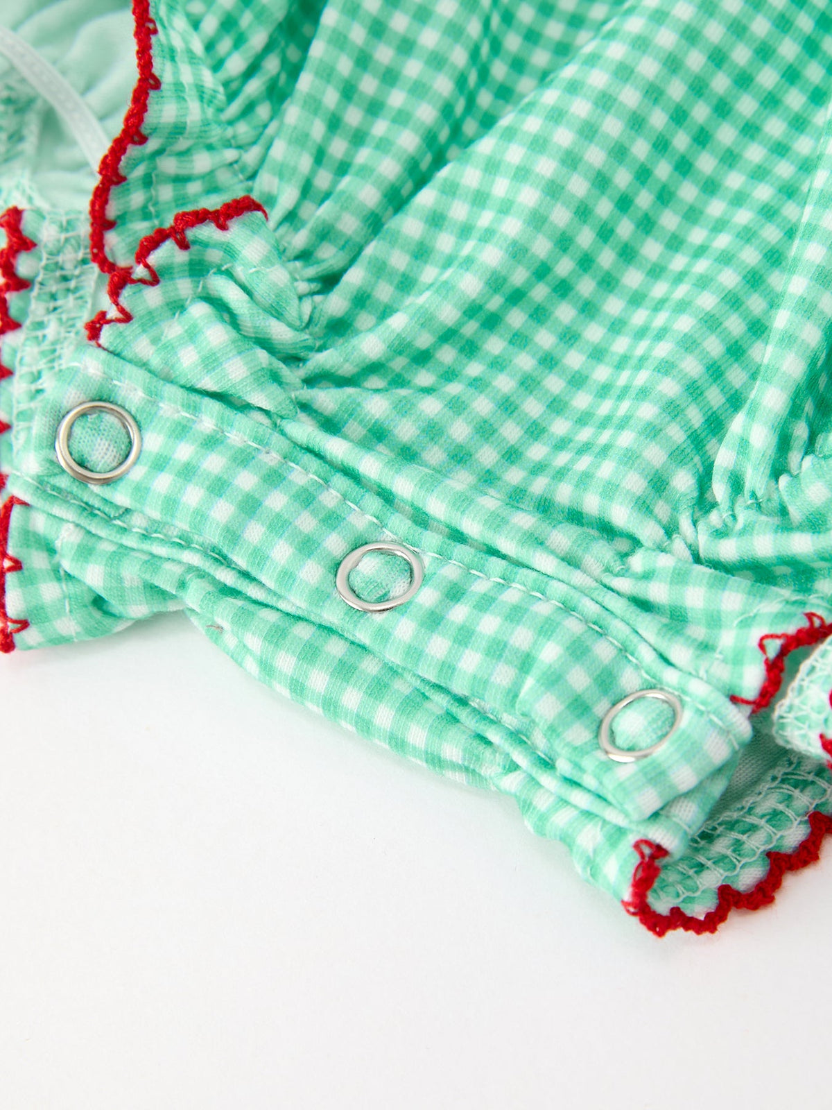 Rylee Faith Designs - Christmas Girls Green Plaid Smocked Bow Bubble Romper - alternate view 5