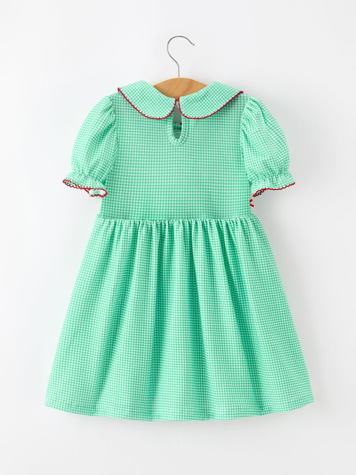 Rylee Faith Designs - Christmas Girls Green Plaid Smocked Bow Peter Pan Collar Dress - alternate view 2