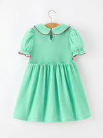 Rylee Faith Designs - Christmas Girls Green Plaid Smocked Bow Peter Pan Collar Dress - alternate view 2