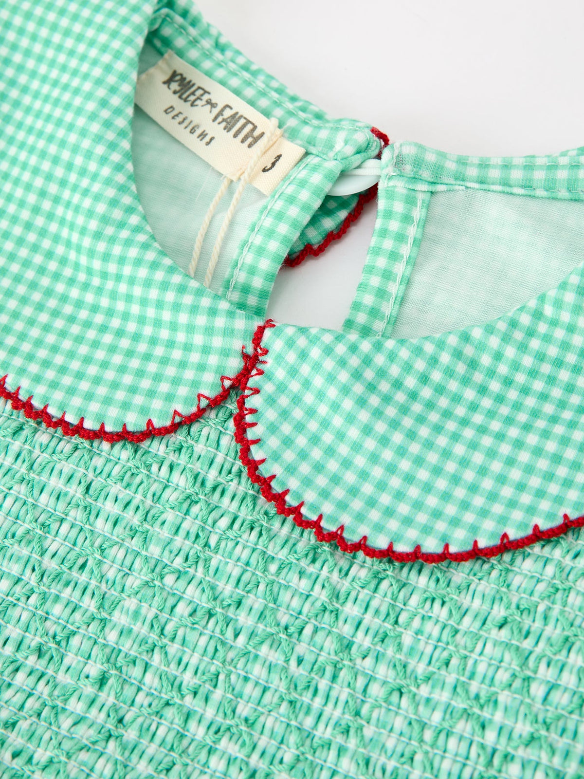 Rylee Faith Designs - Christmas Girls Green Plaid Smocked Bow Peter Pan Collar Dress - alternate view 3