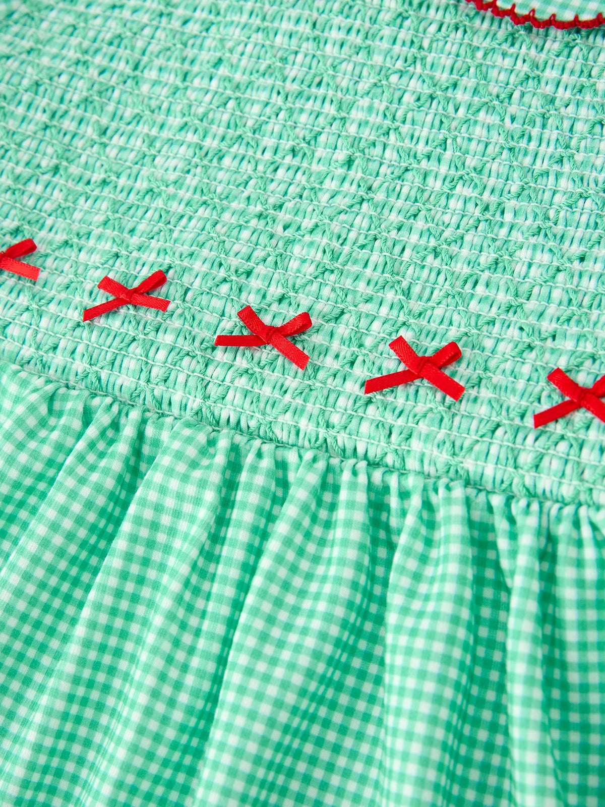 Rylee Faith Designs - Christmas Girls Green Plaid Smocked Bow Peter Pan Collar Dress - alternate view 4