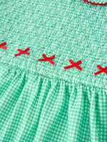 Rylee Faith Designs - Christmas Girls Green Plaid Smocked Bow Peter Pan Collar Dress - alternate view 4
