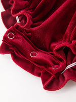 Rylee Faith Designs - Christmas Burgundy Velvet Baby Girl Smocked Pearl Romper - alternate view 4