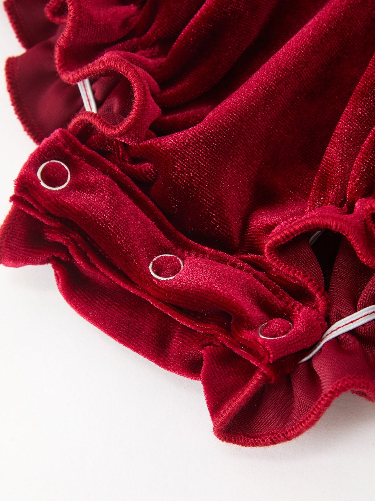 Rylee Faith Designs - Christmas Burgundy Velvet Baby Girl Smocked Pearl Romper - alternate view 4