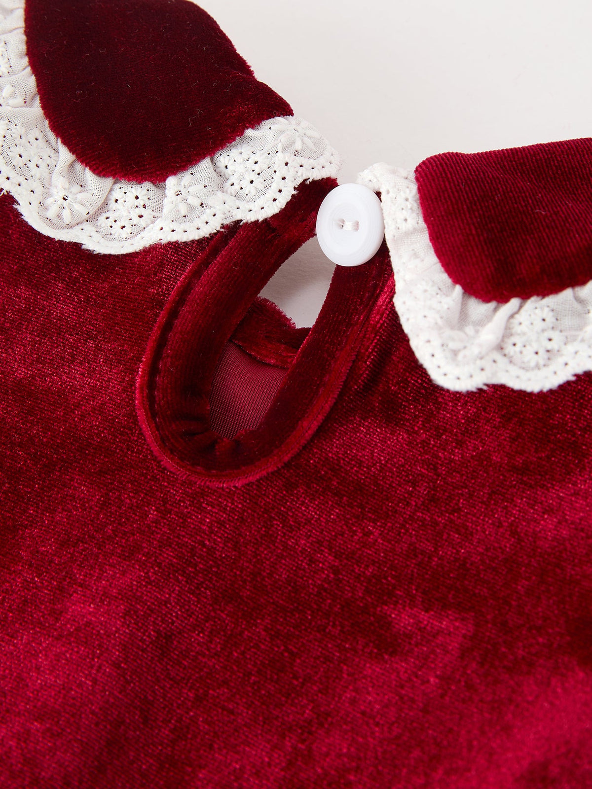 Rylee Faith Designs - Christmas Burgundy Velvet Baby Girl Smocked Pearl Romper - alternate view 5