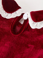 Rylee Faith Designs - Christmas Burgundy Velvet Baby Girl Smocked Pearl Romper - alternate view 5