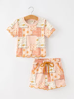 Rylee Faith Designs - Thanksgiving Pumpkin Patchwork Girls Top And Shorts Outfit