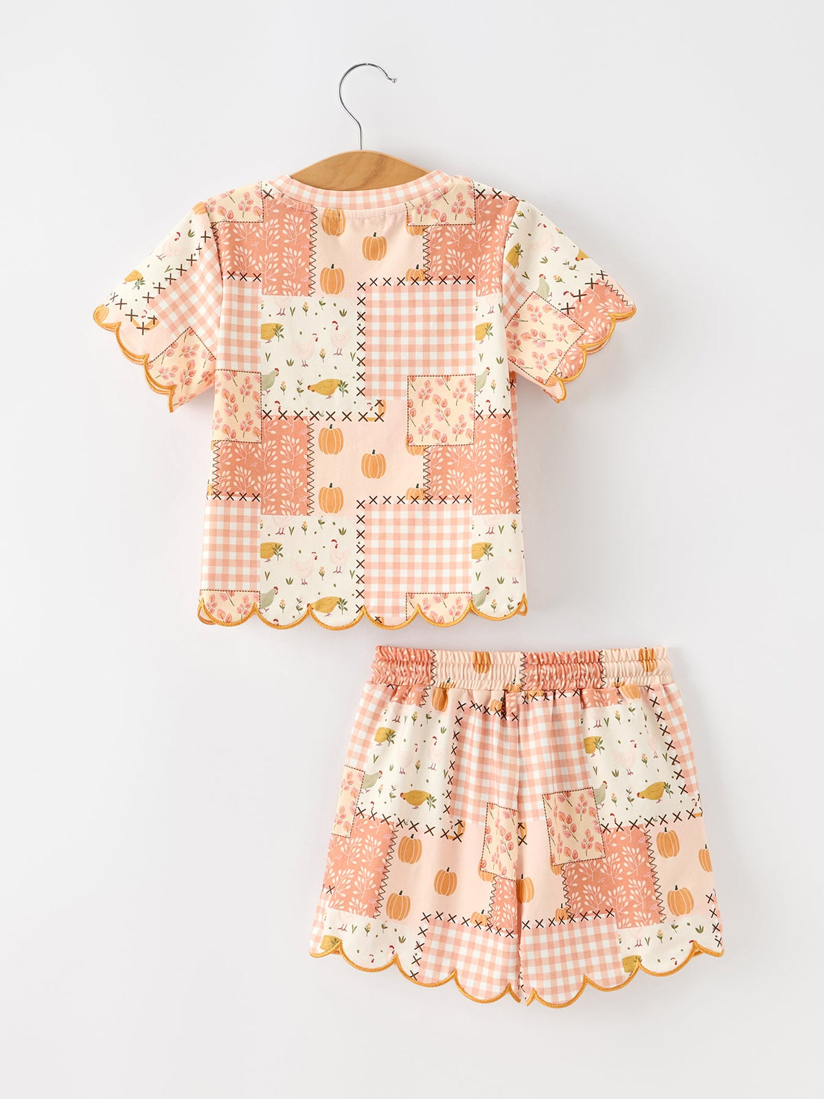 Rylee Faith Designs - Thanksgiving Pumpkin Patchwork Girls Top And Shorts Outfit - alternate view 2