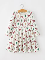 Rylee Faith Designs - Christmas Bow and Gingerbread Print Girls Twirl Dress