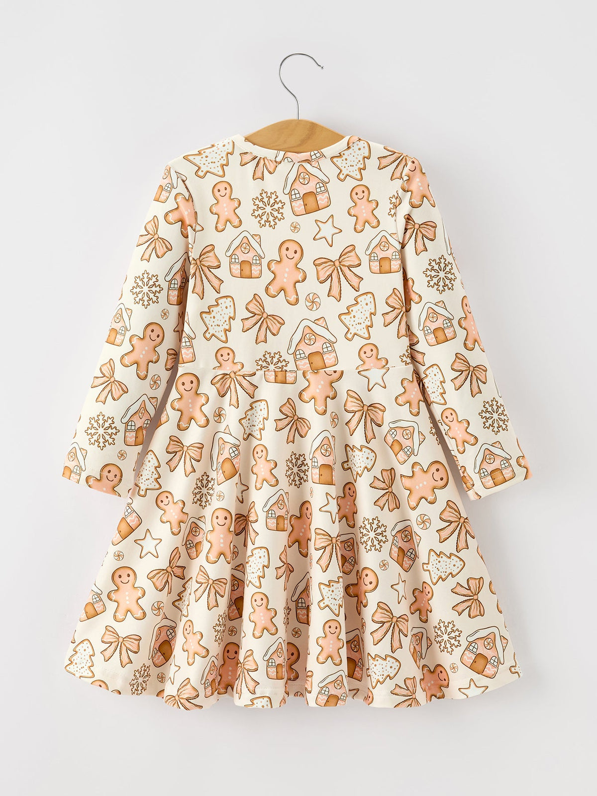 Rylee Faith Designs - Christmas Gingerbread Cookie Girls Long Sleeve Twirl Dress - alternate view 2