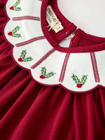 Rylee Faith Designs - Christmas Holly Embroidered Girls Dress Petals Collar Puff Sleeve - alternate view 3