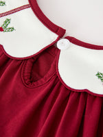 Rylee Faith Designs - Christmas Holly Embroidered Girls Dress Petals Collar Puff Sleeve - alternate view 5