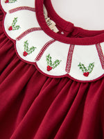Rylee Faith Designs - Christmas Holly Embroidered Baby Romper Petals Collar Ruffle - alternate view 3