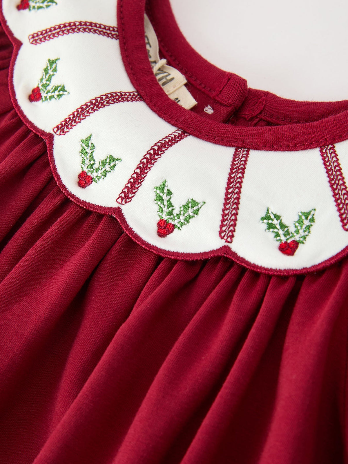 Rylee Faith Designs - Christmas Holly Embroidered Baby Romper Petals Collar Ruffle - alternate view 3