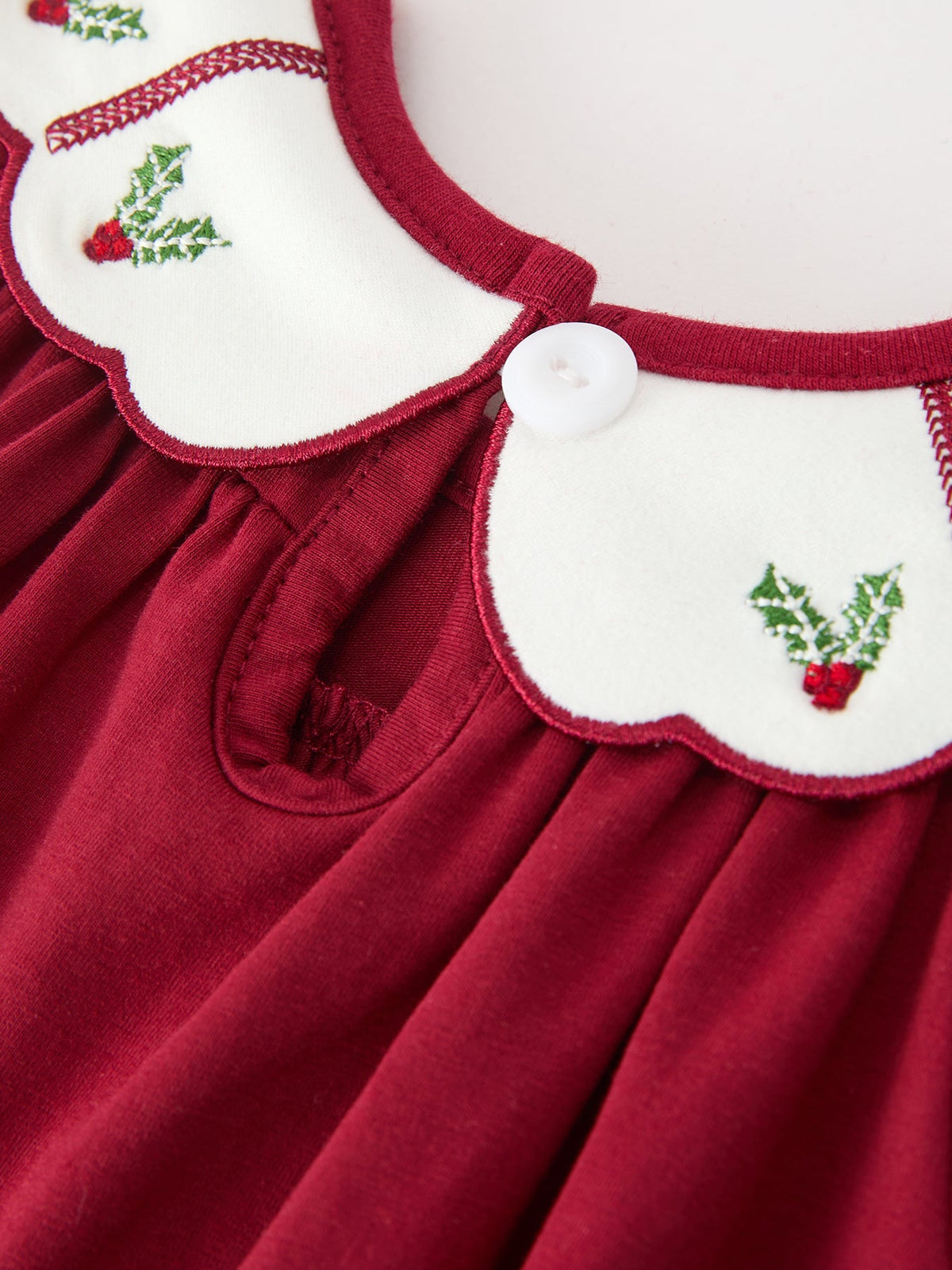 Rylee Faith Designs - Christmas Holly Embroidered Baby Romper Petals Collar Ruffle - alternate view 5