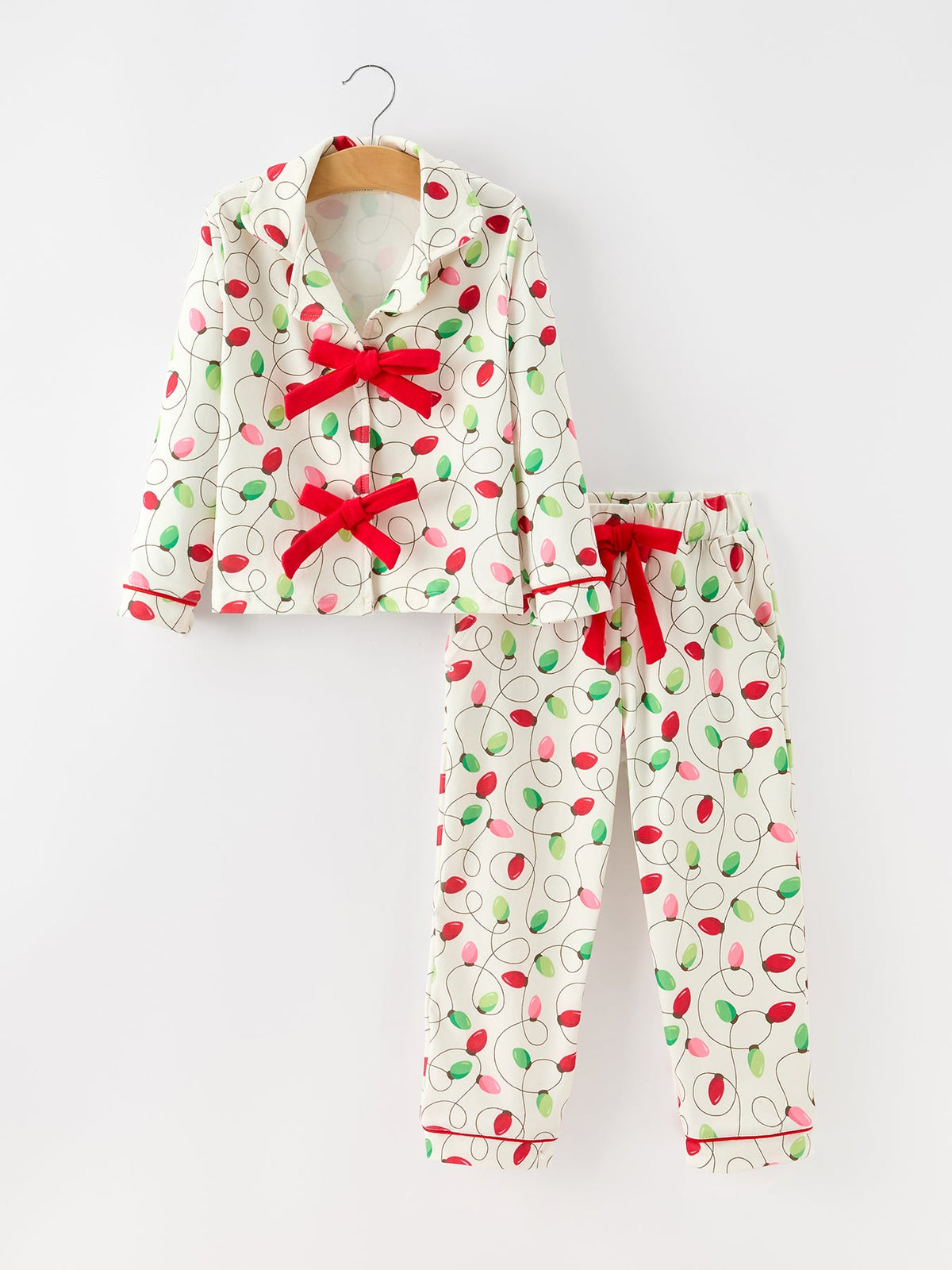 Rylee Faith Designs - Christmas Lights Print Bow Tie Pajamas Set