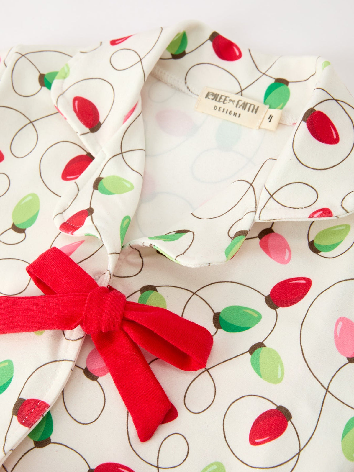 Rylee Faith Designs - Christmas Lights Print Bow Tie Pajamas Set - alternate view 3