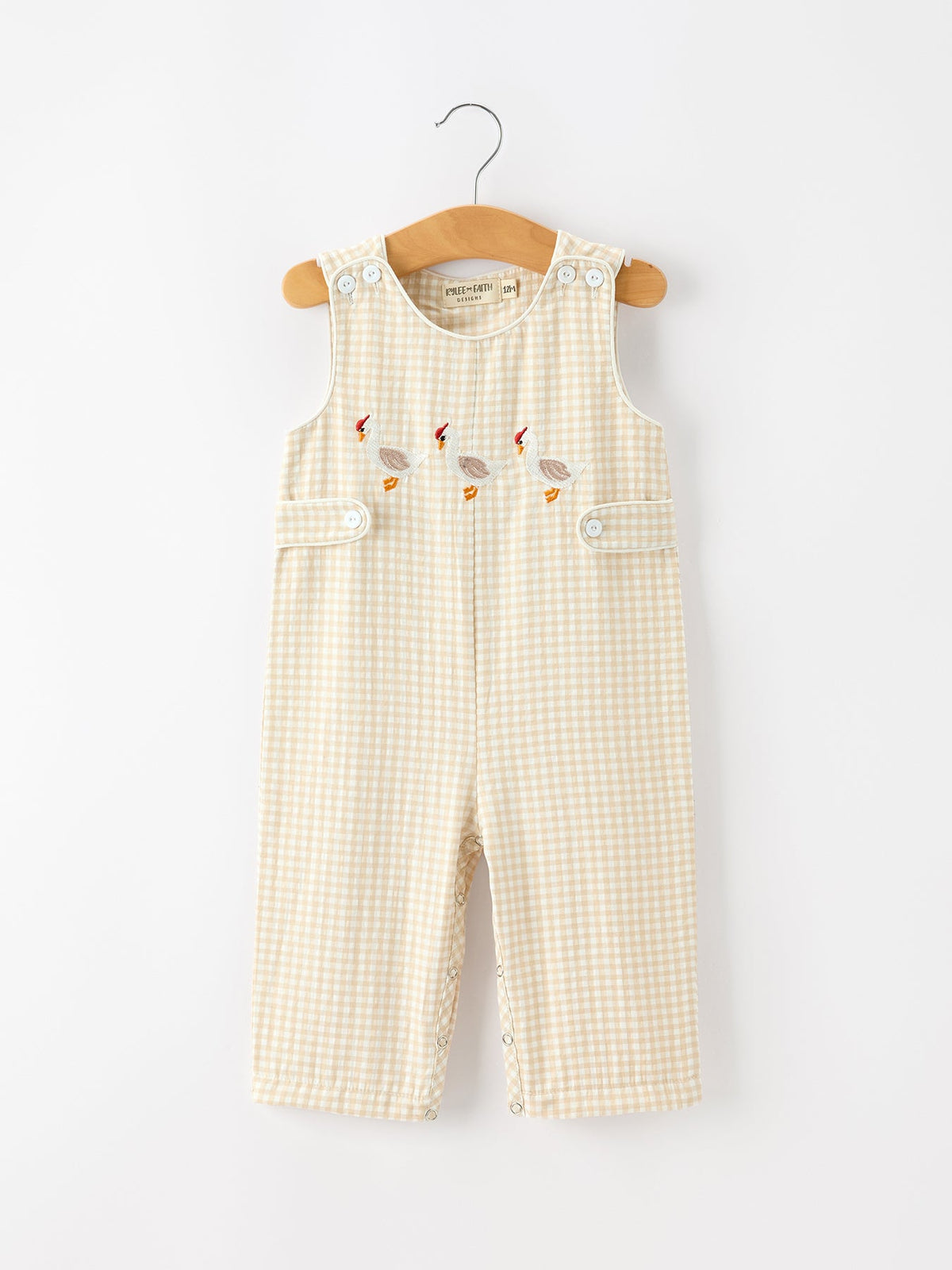 Rylee Faith Designs - Goose Embroidered Beige Plaid Baby Boys Jonjon