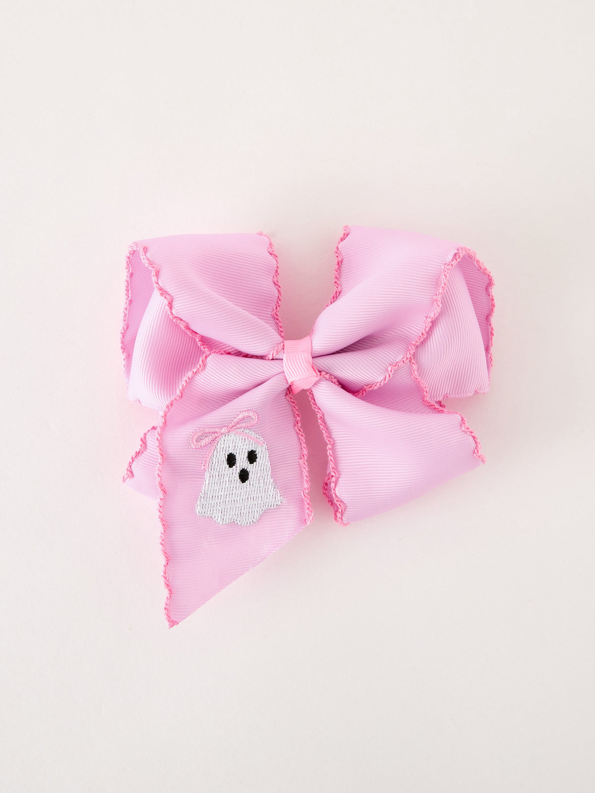Rylee Faith Designs - Halloween Girls Pink Ghost Embroidered 6.25" Hair Bow