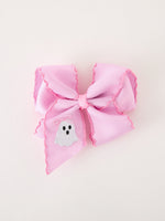 Rylee Faith Designs - Halloween Girls Pink Ghost Embroidered 6.25" Hair Bow