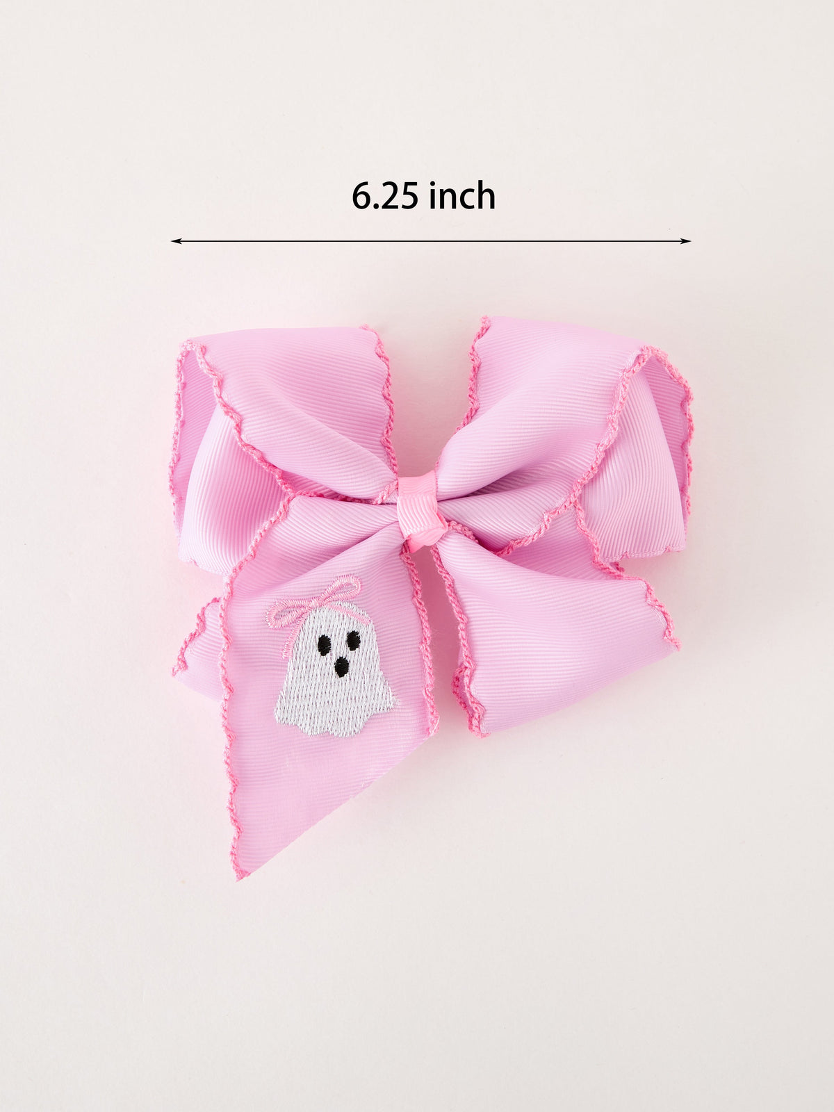 Rylee Faith Designs - Halloween Girls Pink Ghost Embroidered 6.25" Hair Bow - alternate view 2