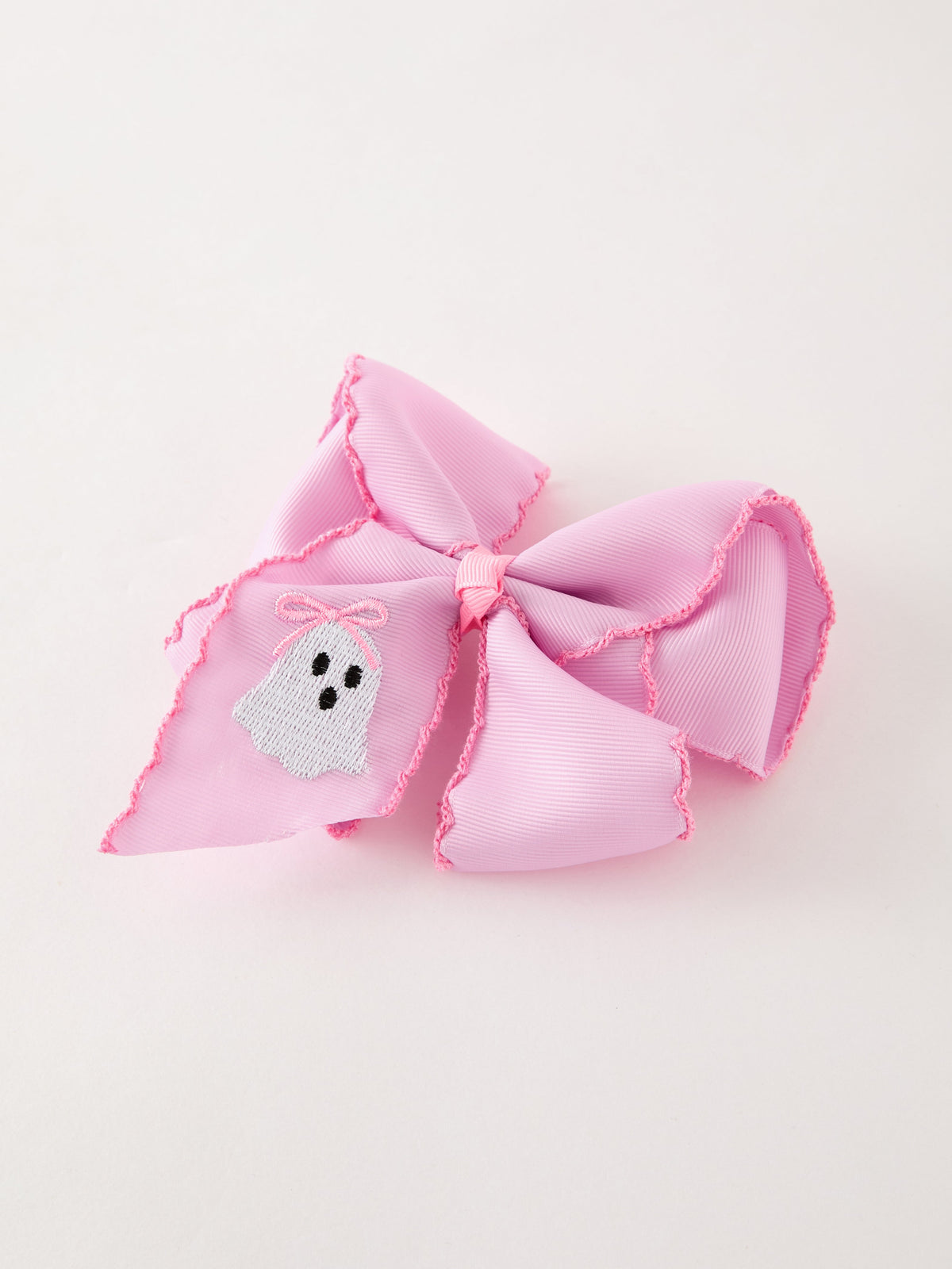 Rylee Faith Designs - Halloween Girls Pink Ghost Embroidered 6.25" Hair Bow - alternate view 3