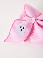 Rylee Faith Designs - Halloween Girls Pink Ghost Embroidered 6.25" Hair Bow - alternate view 5