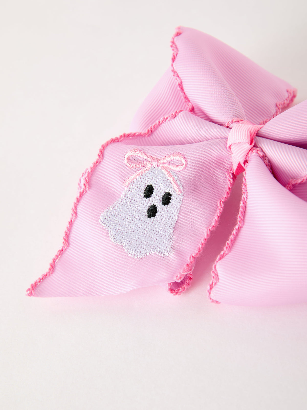 Rylee Faith Designs - Halloween Girls Pink Ghost Embroidered 6.25" Hair Bow - alternate view 5