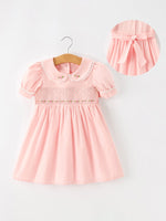 Rylee Faith Designs - Fall Girls Pink Floral Embroidered Smocked Peter Pan Collar Dress