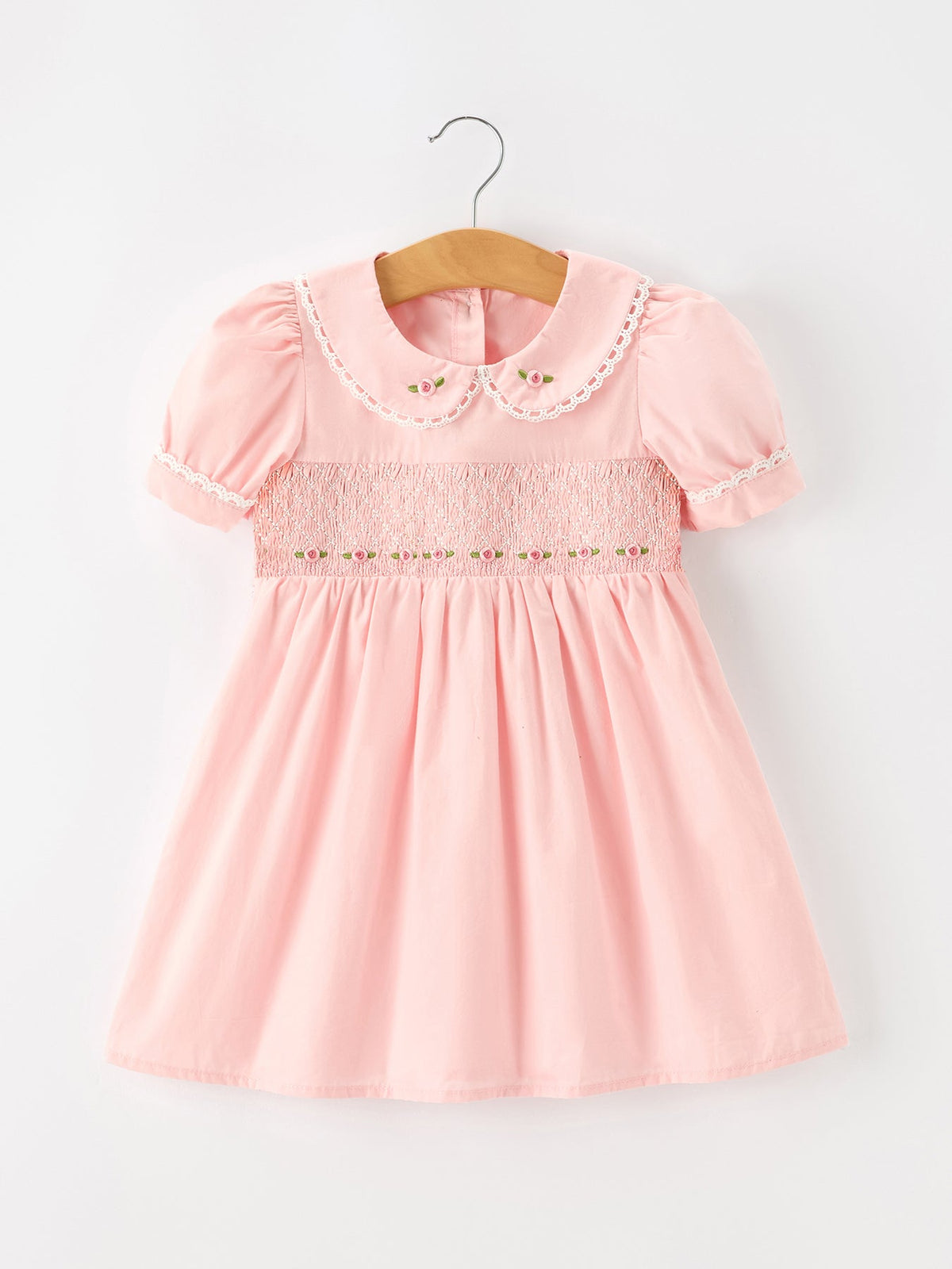 Rylee Faith Designs - Fall Girls Pink Floral Embroidered Smocked Peter Pan Collar Dress - alternate view 2