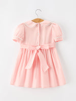 Rylee Faith Designs - Fall Girls Pink Floral Embroidered Smocked Peter Pan Collar Dress - alternate view 3