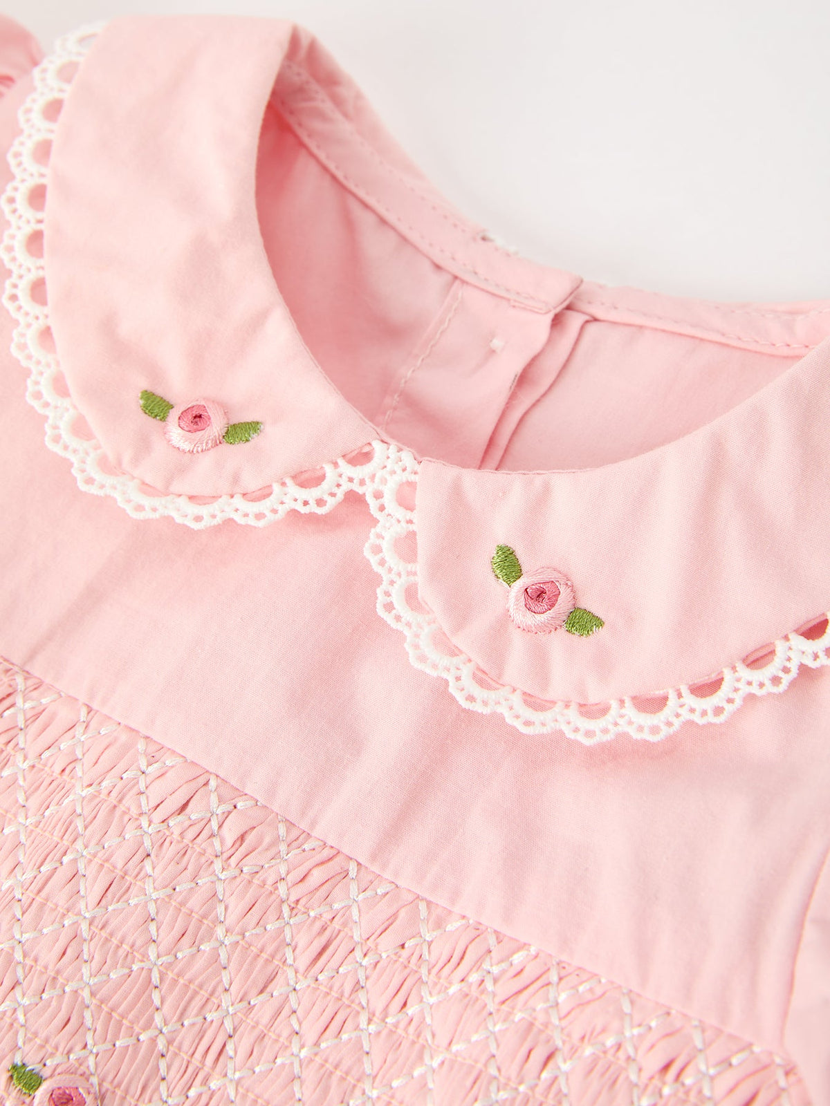 Rylee Faith Designs - Fall Girls Pink Floral Embroidered Smocked Peter Pan Collar Dress - alternate view 4
