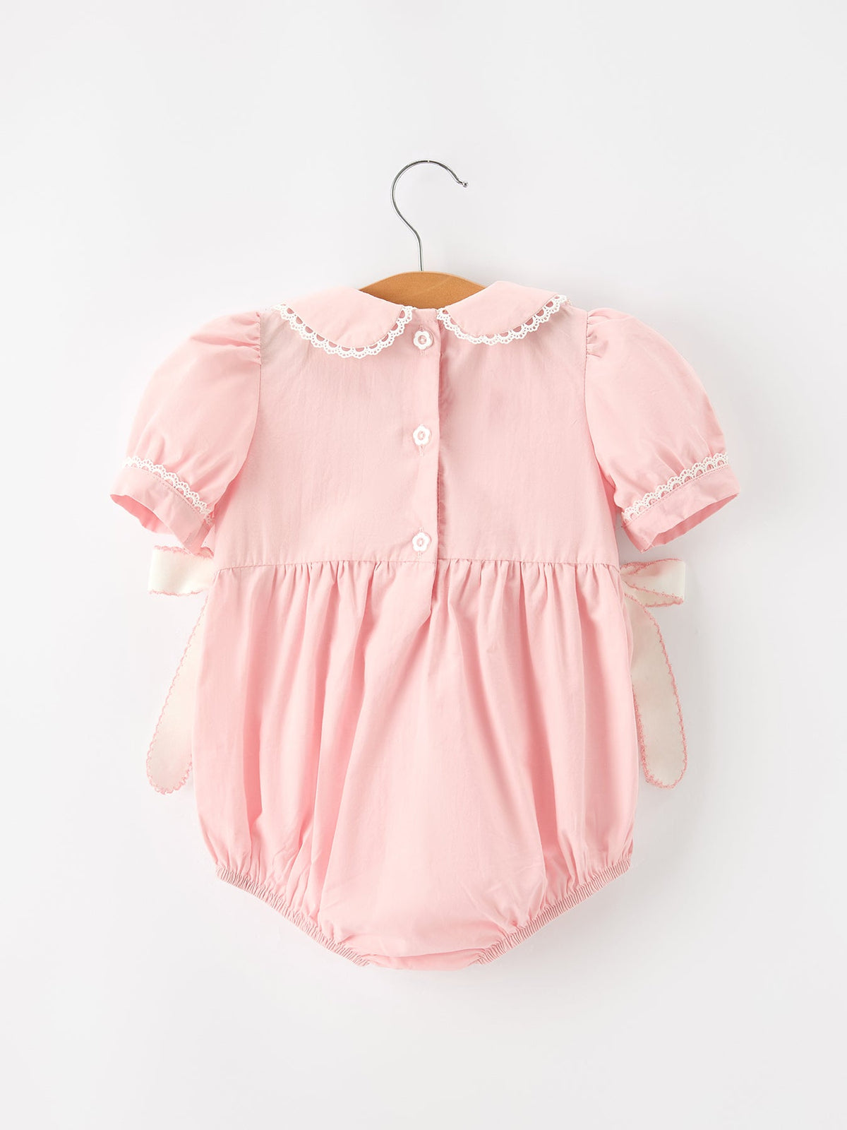 Rylee Faith Designs - Fall Baby Girls Pink Floral Embroidered Smocked Bow Bubble Romper - alternate view 2