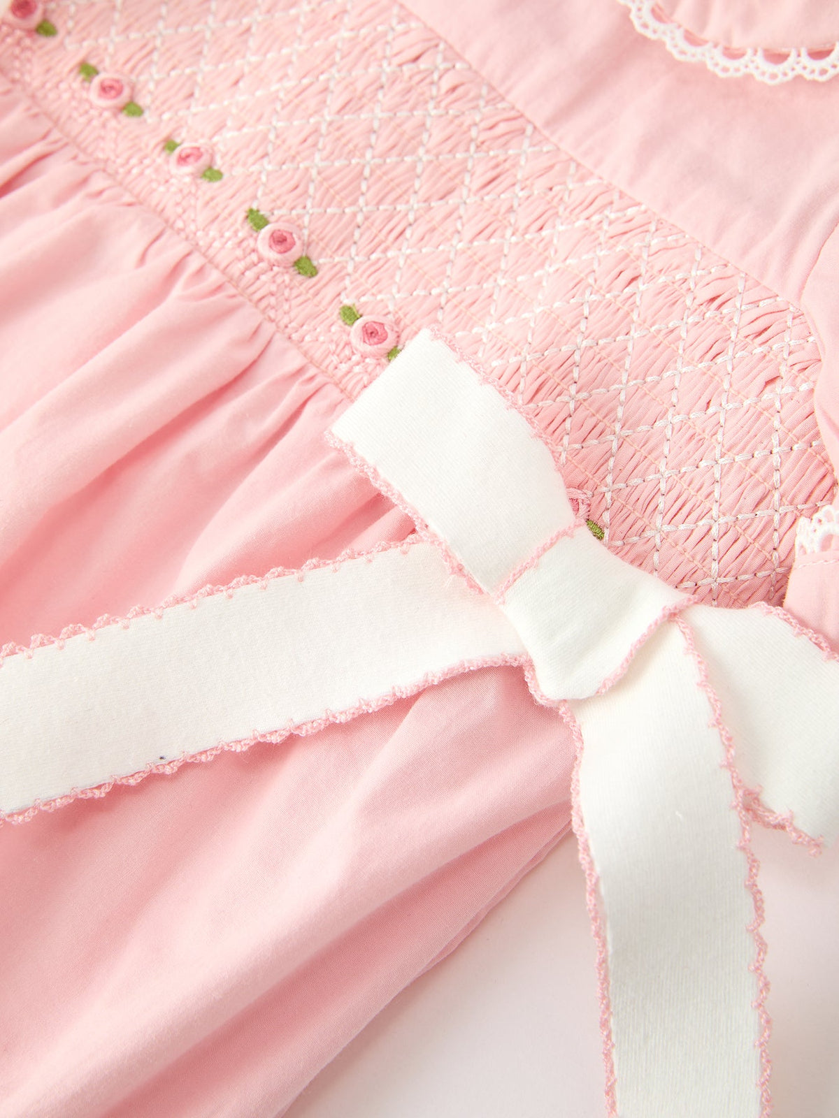Rylee Faith Designs - Fall Baby Girls Pink Floral Embroidered Smocked Bow Bubble Romper - alternate view 4