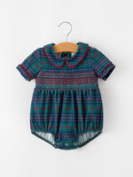 Rylee Faith Designs - Christmas Baby Boys Plaid Smocked Peter Pan Collar Bubble Romper
