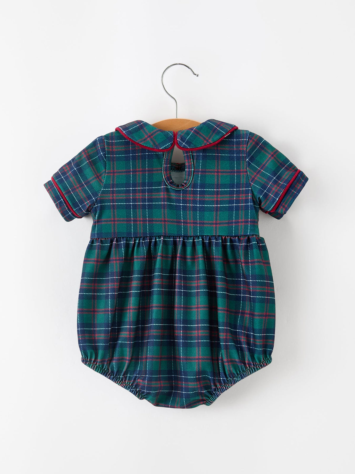 Rylee Faith Designs - Christmas Baby Boys Plaid Smocked Peter Pan Collar Bubble Romper - alternate view 2