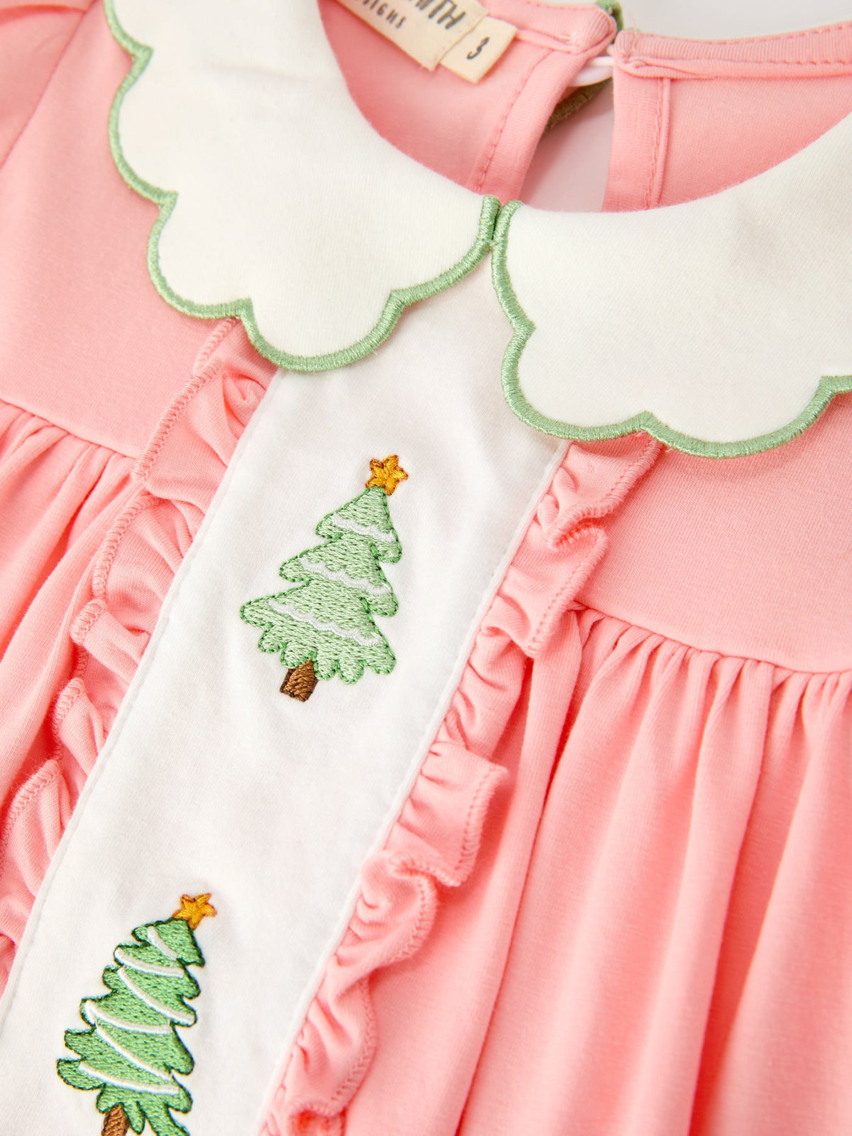 Rylee Faith Designs - Christmas Girls Pink Christmas Tree Embroidered Ruffle Dress - alternate view 3
